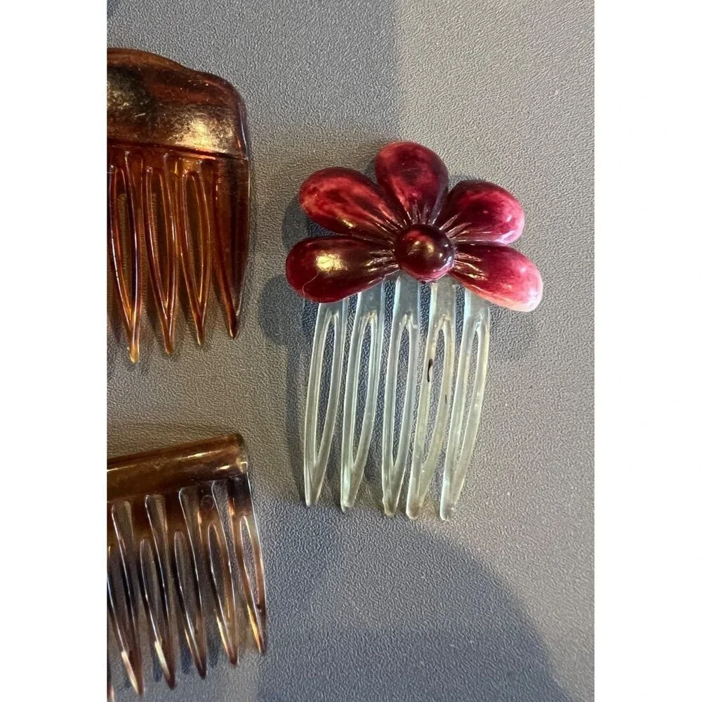 Mixed Lot of Vintage 1980s Plastic Side Hair‎ Combs, GOODY Glitter & Flowers